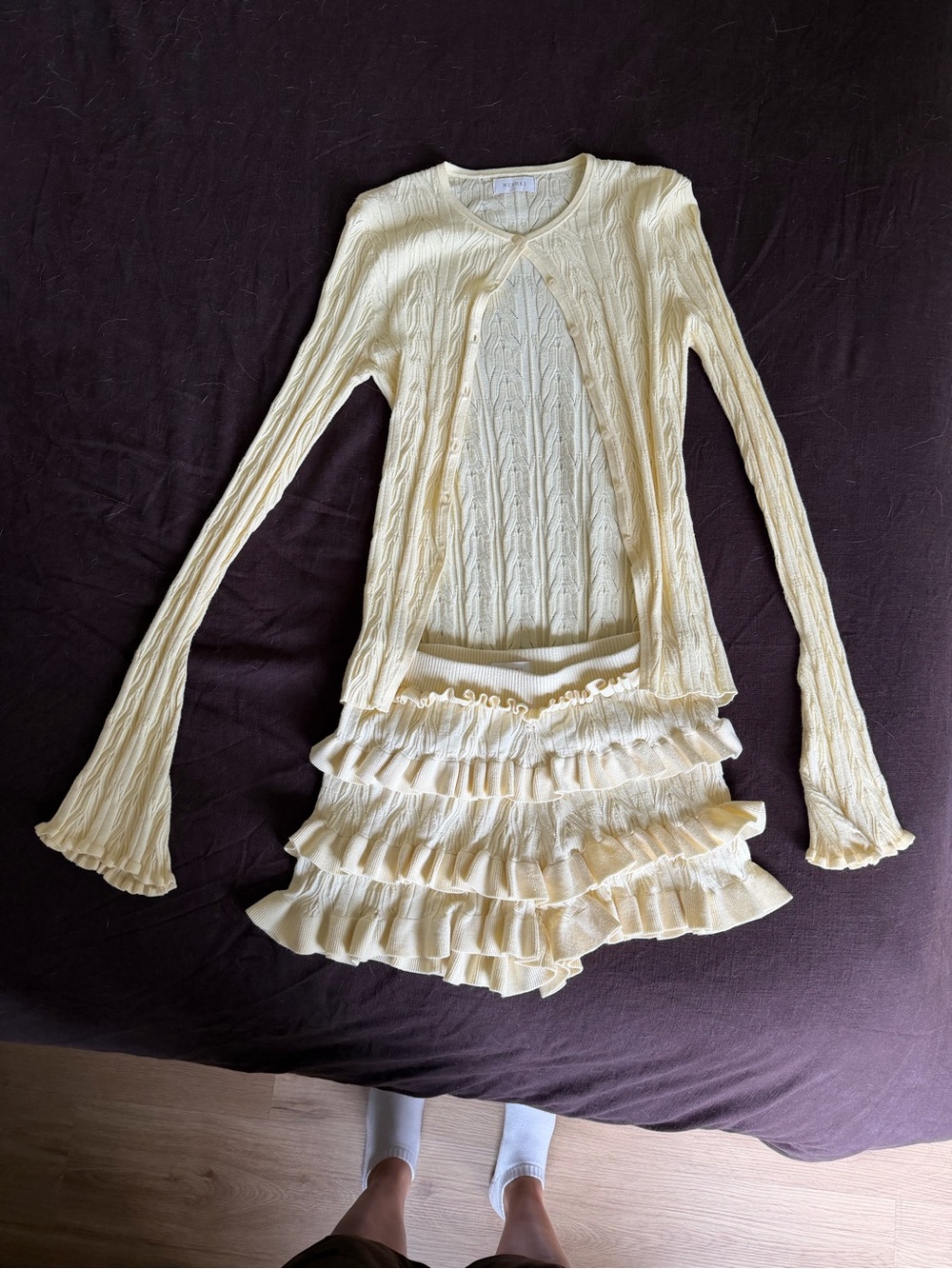 Meshki Cream Ruffled Cable Knit Sweater Set - Picture 2 of 4
